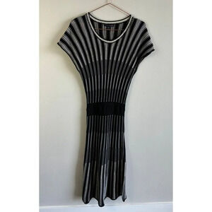 Philip Russel Womens Stretch Knitted Long Dress Black White Stripes Sz M